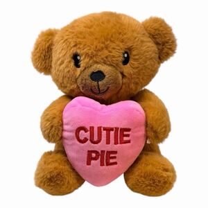 Sweethearts Cutie Pie Brown Plush Bear with Pink Heart Valentine's Day 10"